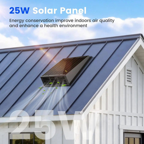 Solar Powered 25W Exhaust Fan For Chicken Coop And Greenhouse 430CFM Cooling IP67 Waterproof Solar Panel on roof