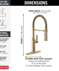 Pro Level Commercial Spring Neck Kitchen Faucet With Magnetic Docking Pull Down Sprayer Diamond Seal Tech Hella Smooth Handle Action In Champagne Bronze dimensions and installation guide.