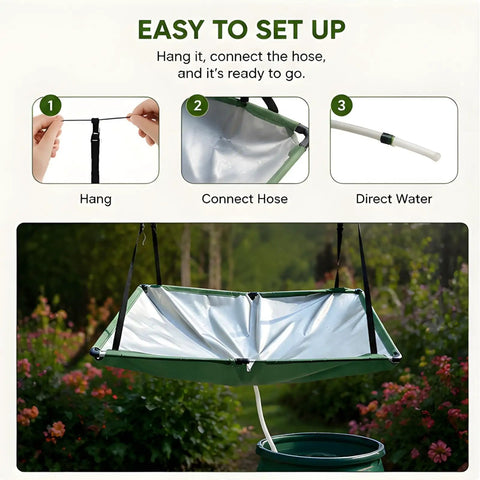 Heavy Duty 40x20 Inch Rainwater Catchment Mat With 3 Foot Hose setup steps for backyard garden irrigation