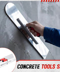 Heavy Duty Pool Trowel With Rounded Front And Square Back Edge For Fine Finish 20 By 4 Inches Stainless Steel Masonry Plastering Drywall Construction Hand Tool With Soft Grip being used on concrete wall.