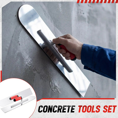 Heavy Duty Pool Trowel With Rounded Front And Square Back Edge For Fine Finish 20 By 4 Inches Stainless Steel Masonry Plastering Drywall Construction Hand Tool With Soft Grip being used on concrete wall.