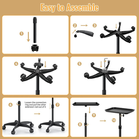 Assembly instructions for Adjustable Height Rolling Salon Tray On Wheels With 360 Degree Mobility And Hair Resistant Swivel Casters