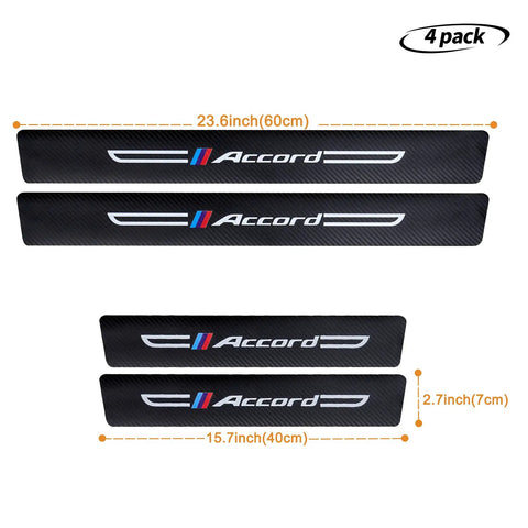 Four Piece Carbon Fiber Look And Textured Leather Door Sill Protectors For Daily Drivers Slick Black Front And Rear Threshold Guards