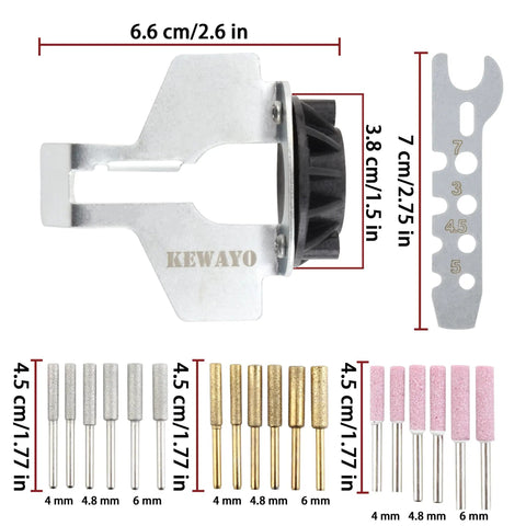 20 Piece Chainsaw Sharpening Kit With Diamond Burr Files And Angle Guide For Drill Or Rotary Tool with accessories shown