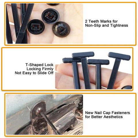 Heavy Duty Nylon Cable Tie Buckle Kit With Pin And Button, UV Resistant Black Zip Ties for non-slip and tightness in car repairs.