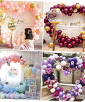 LABRIMP balloon stand kit for heart arch decor; collage of pastel pink, purple, and maroon balloon arches.