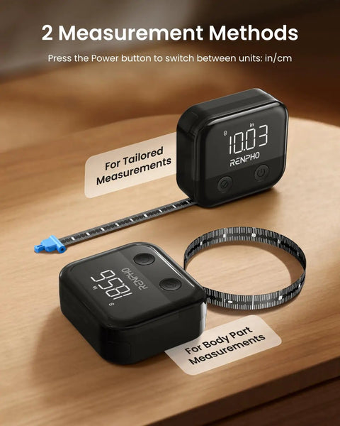 Your Go To Smart Body Measuring Tape with LED Display and Retractable 60 Inch Tape on Wooden Surface