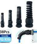 All-In-One Cable Gland Kit Set With 38 Pieces Covering PG7 Through PG21 Waterproof 3-18mm Nylon PA66 Strain Relief Springs IP68 Durable For Enclosures, Electrical Boxes, Robotics, And DIY Projects. PG7 PG9 PG13.5 PG21 nylon cable glands