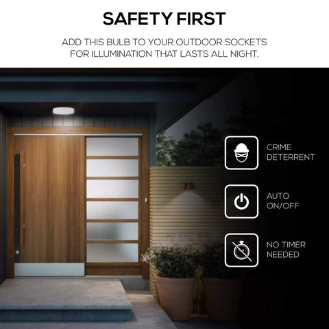 Image showing Sensor A21 LED Light Bulbs 100W Equivalent Non Dimmable Daylight White 5000K Outdoor Use 6 Pack illuminating porch entry.