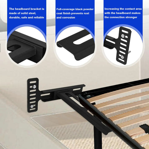 Heavy Duty Universal Headboard Bracket Kit for Adjustable Beds Featuring Hella Flexible Height Adjustment Easy Hookup and Bulletproof Mounting for Twin Queen King Platform Frame Beds, solid steel bracket with black powder coating