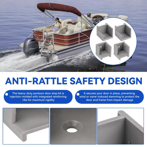 Two Pair Left And Right Pontoon Door Stop Kit With Anti Rattle Design Heavy Duty Gate Stopper for 1-1/4 inch Tubing No Welding