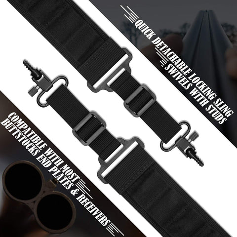 Close-up of Heavy Duty Shotgun Sling With 15 Round Shellholder For 12 Gauge showing mil-spec swivels and metal hooks