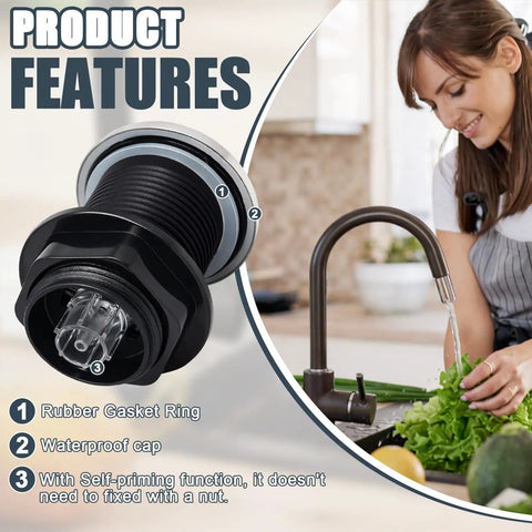 Close-up of 2026 Upgraded Sink Top Push Button Air Switch with rubber gasket ring and waterproof cap.