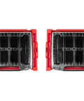 Front view of two TEKTON Six-Drawer Rolling Stack With Tool Box And L-BOXX 2 Trays, heavy-duty mobile garage organizer with red frames.