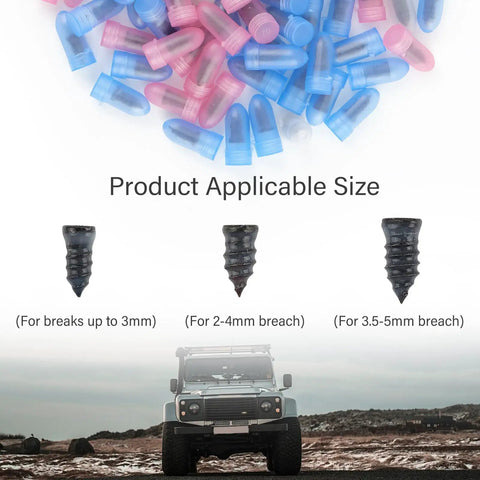 Pack Of 90 Tire Repair Kit With Plugs And Screwdriver, showing three size screw in plugs for most cars puncture repair kit today.