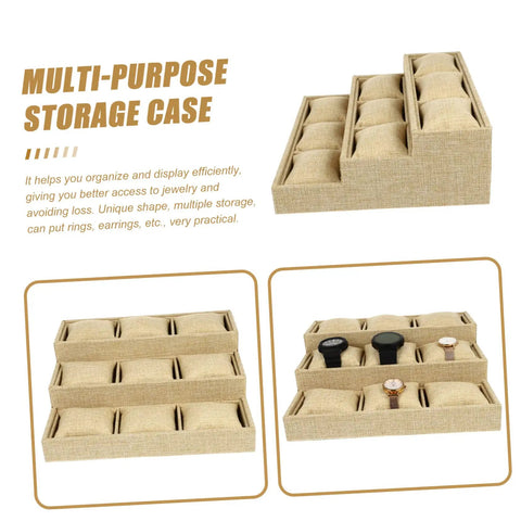Multi Grid Watch Organizer With Deep Compartments For Desktop And Home, Classic Jewelry Display Tray With Soft Cushion Pads.