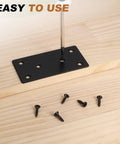 Heavy Duty Black Iron Shelf Brackets Set With Screws, 12 Pack Flat Straight Corner Braces installation on wood surface