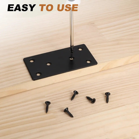 Heavy Duty Black Iron Shelf Brackets Set With Screws, 12 Pack Flat Straight Corner Braces installation on wood surface