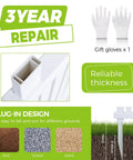 Outdoor Privacy Fence Panels Kit 48x48 Inch White Vinyl Slat Fence details with gift gloves and metal stakes for easy installation.