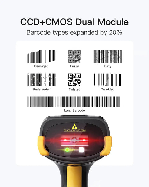 2D Wireless Barcode Scanner With TFT Screen And Dual CMOS CCD Sensors for scanning various barcode types including damaged and fuzzy.