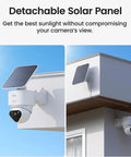 4K True Color Outdoor Security Camera With Solar Power Wireless WiFi AI Triple Detection 360 Degree Auto Tracking Night Vision Weatherproof Home Surveillance mounted on wall with detachable solar panel view.