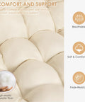 Close-up of beige UV resistant cushion for Hanging Egg Chair With Stand And Footrest For Indoor Outdoor Use, chill wicker swing chair.