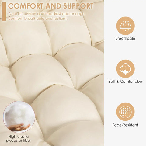 Close-up of beige UV resistant cushion for Hanging Egg Chair With Stand And Footrest For Indoor Outdoor Use, chill wicker swing chair.