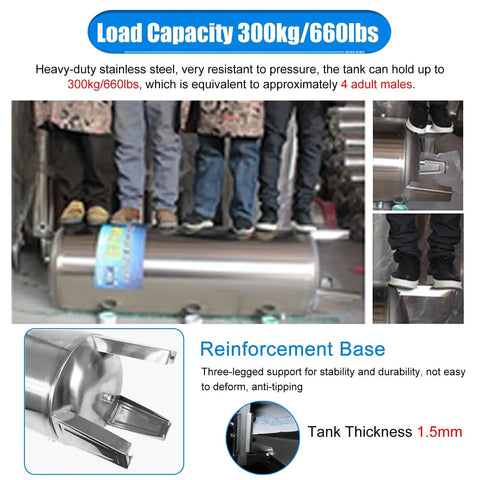 Food Grade Stainless Steel Pressure Tank 300 Liter Vertical Hydro Vessel with Built In Auto Pump, 300kg load capacity for durability.