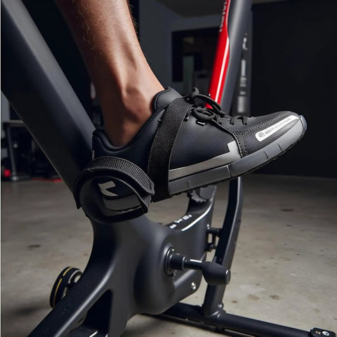 Person using Two Pack Black Beam Strap Pedal Straps For Fixed Gear Bikes And Cleats on exercise bike