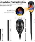 Six Pack Solar Torch Lights With Colorful Flickering Flames, Waterproof Tiki Torches For Outdoor Pathways, Gardens, And Patios