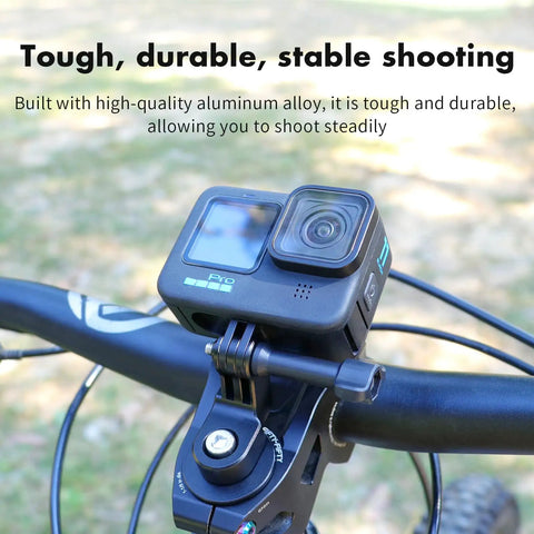 Aluminum Alloy Bike Headset and Handlebar Stem Mount for Action Cameras Center Mount attached to bike with GoPro