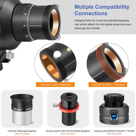 60mm Guide Scope Finder Kit With 1.25 Inch Double Helical Focuser FMC Lens Compact Guidescope compatibility options