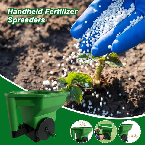 Image of Handheld Lawn Spreader For Grass Seed And Fertilizer No Clog Easy Grip Portable Hand Powered Spreader for garden use