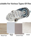 Heavy Duty 2 Inch PU Rubber Swivel Caster M8 Threaded Stem on different floor types including wood, marble, cement, and carpet.