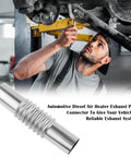 Mechanic working with durable stainless steel exhaust connector kit with elbow and straight pipe, flexible exhaust flex pipe for diesel air heater.