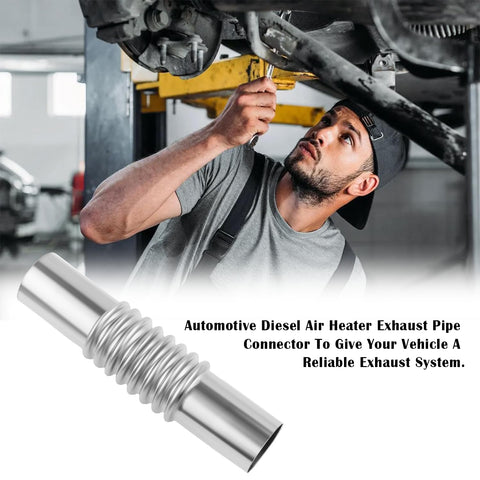 Mechanic working with durable stainless steel exhaust connector kit with elbow and straight pipe, flexible exhaust flex pipe for diesel air heater.