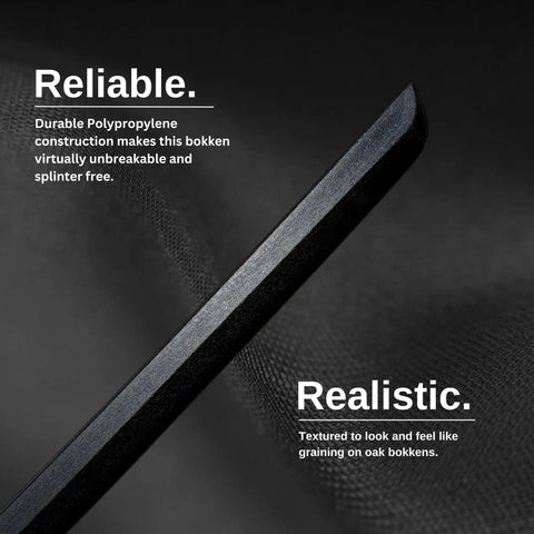 Close-up of the Polypropylene Mokume Style Long And Short Sword Set Black Training Swords with textured polypropylene blade.