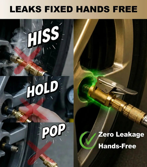 4 Pack Locking Air Chuck Quick Connect With Clip Adapter For Schrader Valves Brass Tire Inflator Adapter no leak hands free inflation easy clip on precision for air compressors and pumps demonstrating zero leakage and hands-free use