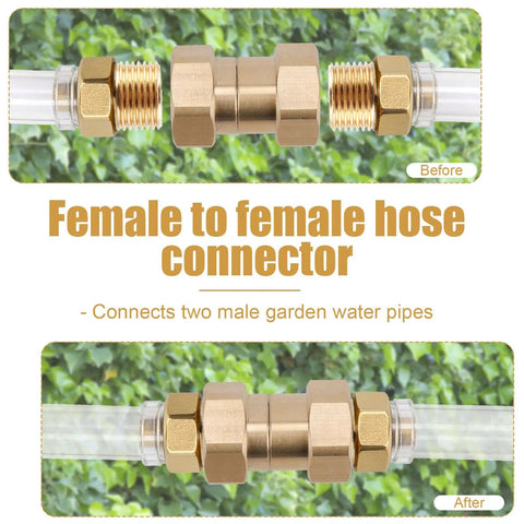 Sturdy Heavy Duty Brass Female To Female Garden Hose Adapter Connector Fits Standard 3/4 Inch Outdoor Nozzles With Extra Sealing Washers For A Leak Proof And Durable Yard Water Flow Setup Today, brass hose connector before after