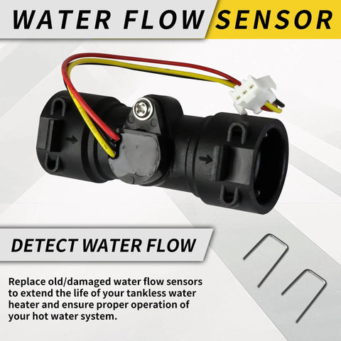 Water Flow Sensor Replacement For Gas Tankless Water Heaters And RV Water Heaters No Brainer Install Reliable Performance High Quality Materials Improves Flow Control And Heater Efficiency. Black plastic sensor with wire connector