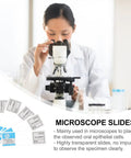 Scientist using a microscope with 5 Ready To Use Microscope Slides With Oral Epithelial Cells For Biology Education And Lab Experiments Perfect Teaching Props For High School And Middle School Science Classes.