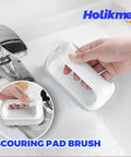 Holikme kitchen scouring pad brush with white plastic handle and gray scrub pad