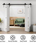 52 Inch Bi Folding Sliding Barn Door Hardware Track Kit For Small Spaces With Smooth And Quiet Operation Side Mounted Black Rollers Easy Install Door Not Included Fits Four 12 Inch Bifold Doors
