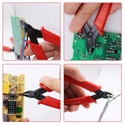 Pro Grade Flush Cutter Wire Cutters with anti slip handles cutting electronics, 5 inch, carbon steel, red, for tight spaces