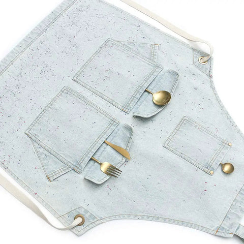 Denim Tool Shop Apron For Hairstylists With Five Pockets, Cross Back Straps, Adjustable From S To M, Salon Pro Ready