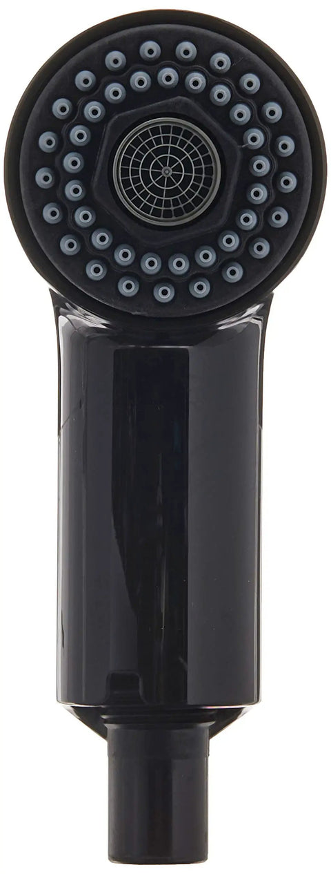 Close-up of spray head from Dual Spray Pull Out Kitchen Faucet With Starlight Finish In Black Durable Metal Construction Concealed Mounting