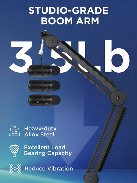 Cable Managed Mic Boom Arm For Blue Yeti And More Built In Cable Channels Help You Tidy Cords While You Record, studio-grade arm
