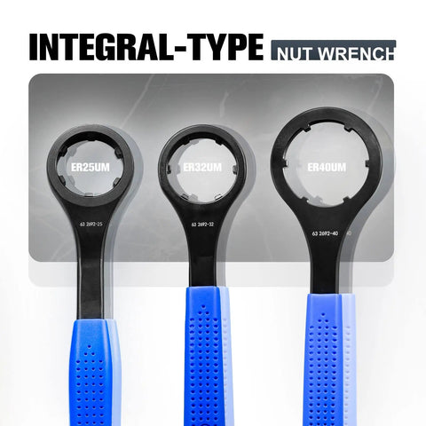 Non Slip Collet Nut Spanner Set For ER25UM ER32UM And ER40UM With O Type Chuck Wrenches, blue rubber handles