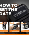 Top Tier Self Inking Date Stamp With Smooth Rotating Wheels And Refillable Red Ink Pad Built Tough For The Daily Grind Making Paperwork Simple Without The Stress Or Fuzz shown in step-by-step setup guide.