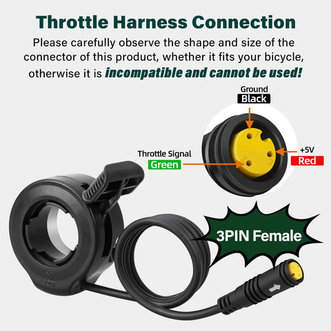 3 Pin Female Ebike Thumb Throttle For Bafang BBS01B BBS02B BBSHD Mid Drive Motors, Speed Control Finger Throttle For Bafang Conversion Kit, Compatible With Bafang Electric Bike Power System